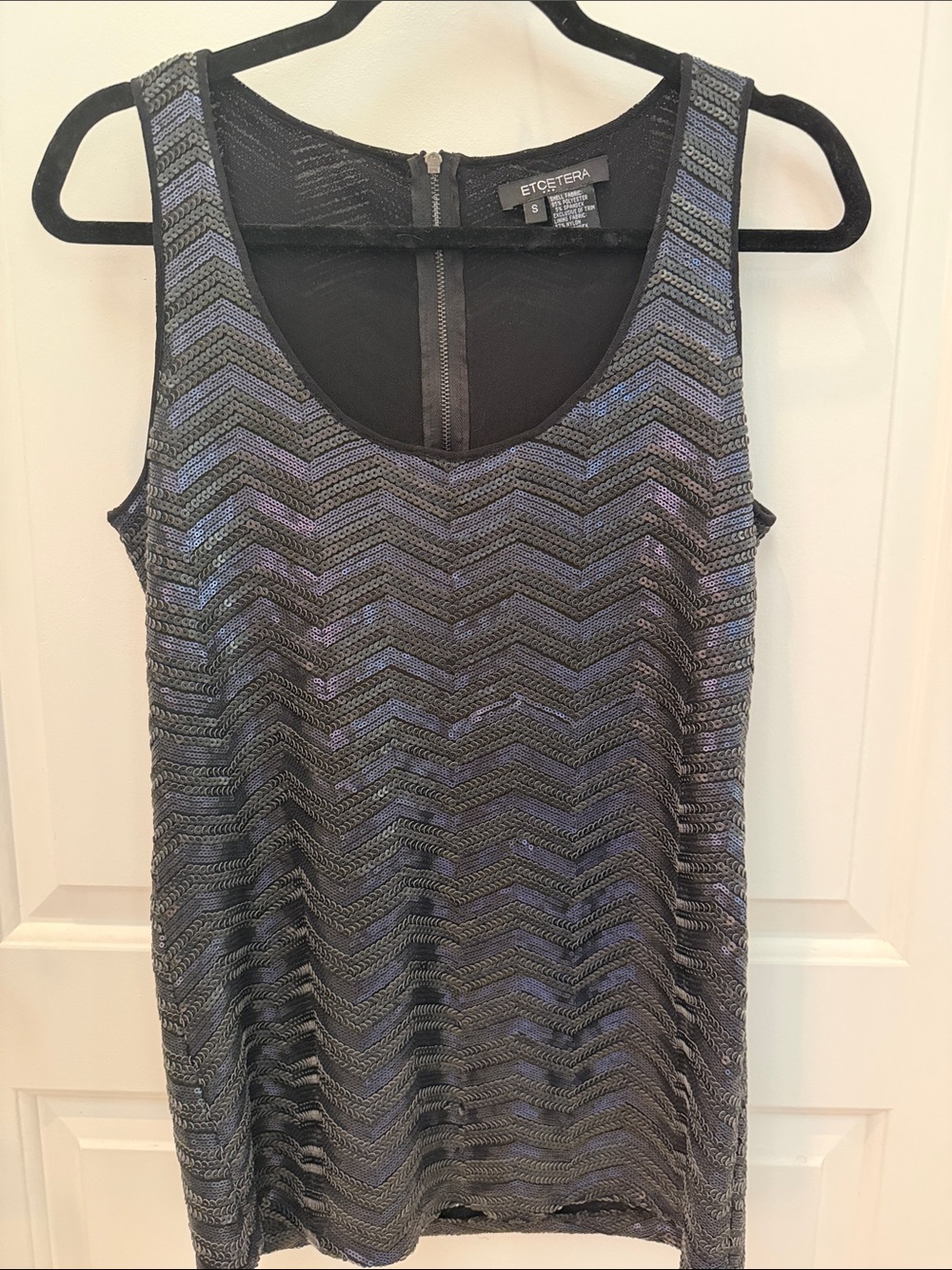 Etcetera Black Sequin Chevron Tank with Iridescent Sheen